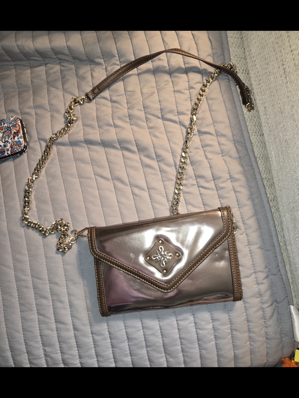 Vera Wang Metallic Rose Crossbody Envelope Bag with Chain Strap